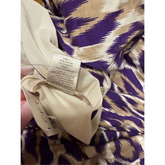 Ann Taylor LOFT Sun Dress Size XS Purple Tan White Ikat Print Sleeveless Womens - Picture 5 of 7